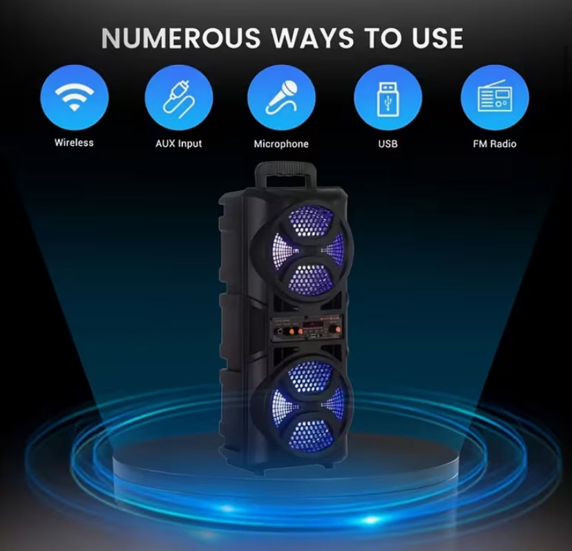 Portable Wireless PA Speaker Featuring Dual 16.51cm Speakers with a Subwoofer for Deep Bass. This Rechargeable Audio System Is Suitable for Both Indoor And Outdoor Use