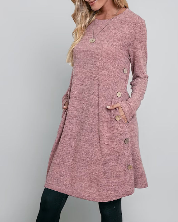 Jumper Dress for Women Long Sleeve Dress Ladies Button Tunic Dress with Pockets