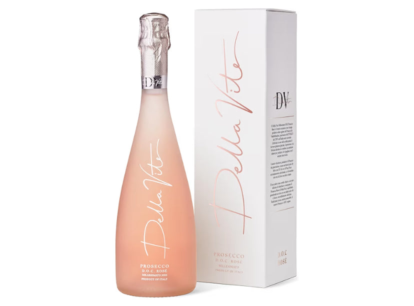 Della Vite Prosecco D.O.C Rosé Millesimato Premium Italian Sparkling Wine Gifts for Women, Pink Prosecco Gift Set (Single Bottle, 11.5% 750ml) - Includes Gift Box