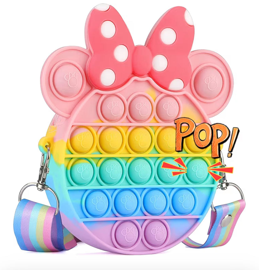 Minnie Pop it Bag for Girls, Kids Shoulder Bag, Popit handbag, Pop Fidget purse, Poppet figet toys and Kids present, Push Bubble Popper Pop Up Bag