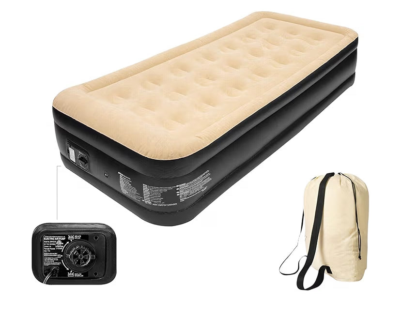 Trendi Inflatable HIGH Pillow Raised Single Flocked AIR Bed Mattress AIRBED with Built in Electric Pump (195.6 x 96.5 x 47 cm)