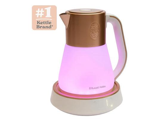 Russell Hobbs Calm Kettle (1.7L, AI-designed, Variable temperature 40-100°C, Digital display, Soothing sounds, 360° base, Frosted glass, Copper accents,