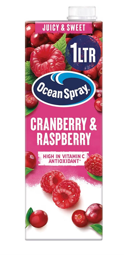 Ocean Spray Cranberry & Raspberry Juice Drink - 1L - Sugar & Natural Sweetener Fruit Juice - No Artificial Colours, Flavours or Sweeteners x2
