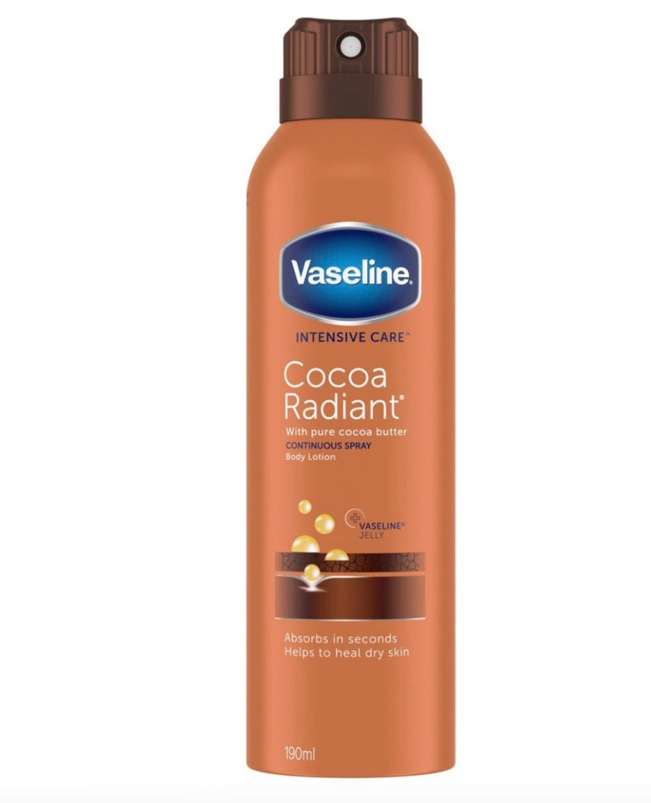 Vaseline Intensive Care Cocoa Radiant Spray Moisturiser with Vaseline jelly for very dry skin 190 ml