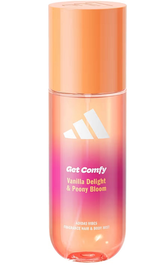 adidas Vibes Get Comfy Fragrance Hair & Body Mist, Ambery Fragrance with Notes of Vanilla Delight & Peony Bloom, Mood-Boosting, For Any Occasion, 150ml