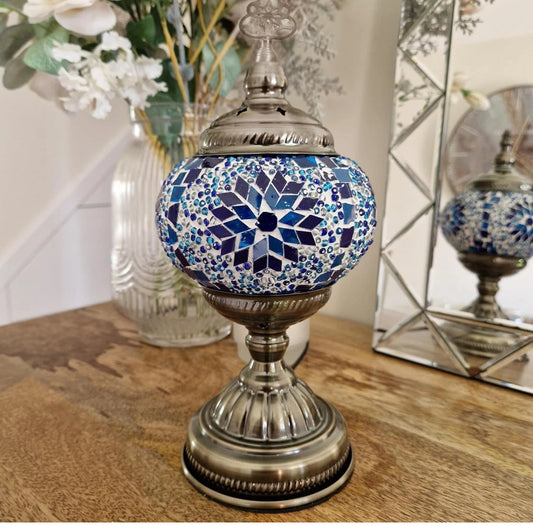 Turkish Moroccan Bronze Table Lamp Colorful Mosaic Glass Desk Light + Free Bulb