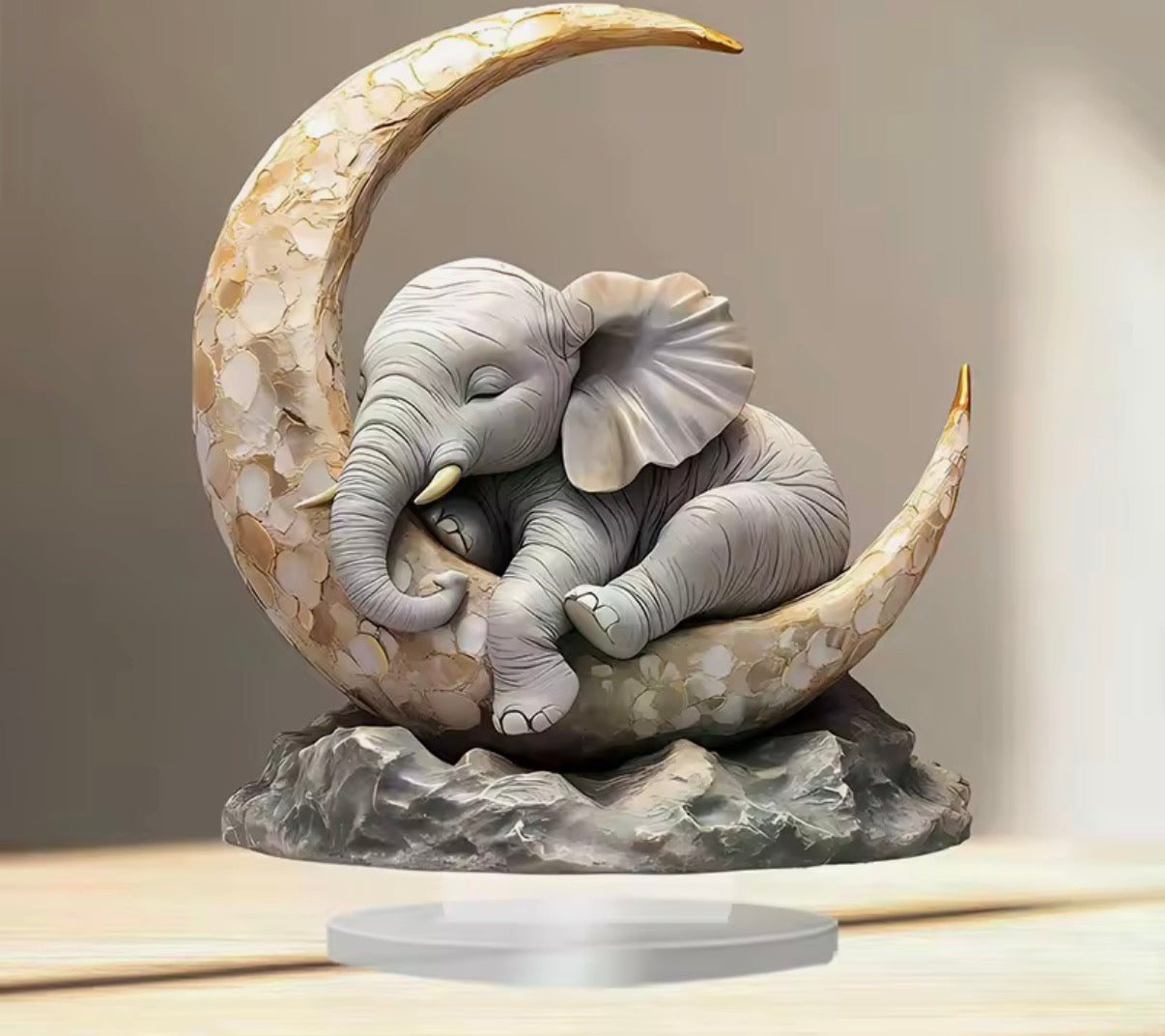Acrylic Desk Ornament Of An Elephant Sleeping On The Moon For Home Decoration
