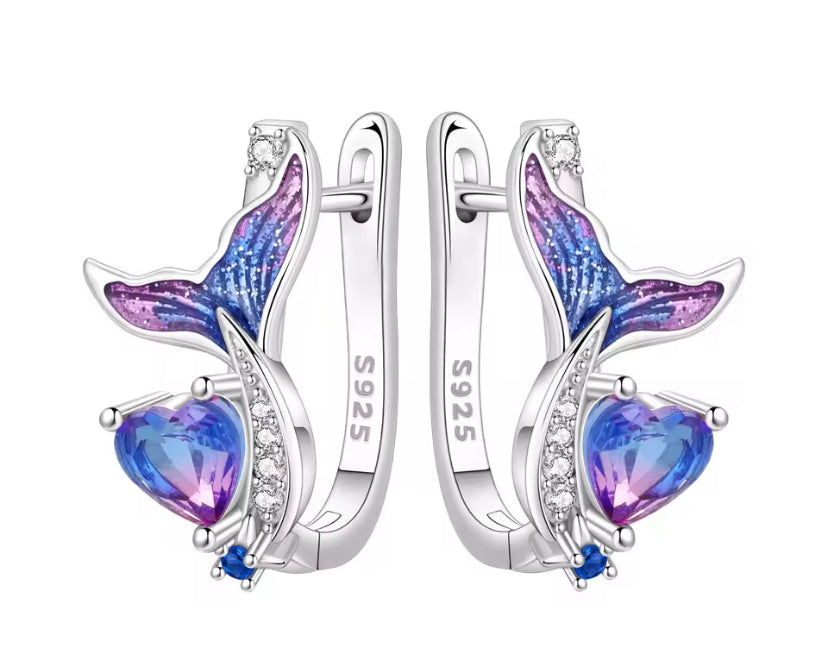 Sterling Silver Starry Love Mermaid Tail Earrings
