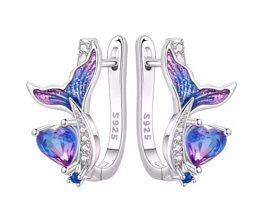 Sterling Silver Starry Love Mermaid Tail Earrings