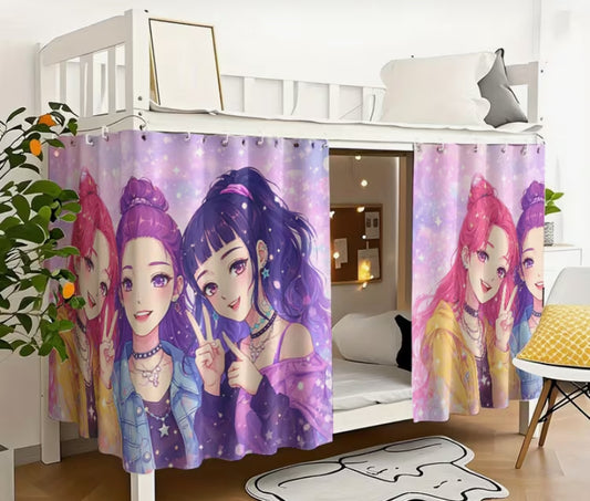 K-POP Idol Girl Group Bed Curtain, Featuring a Romantic Pink-purple Starry Sky Color Scheme with Sparkling Star Patterns, Creates a Warm and Romantic Atmosphere. Whether You're Resting, Studying, or Binge-watching Shows, It Provides a Dedicated Space