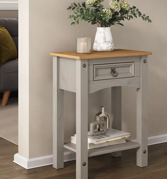 Corona Grey Wax 1 Drawer Console Table 1 Shelf Hallway Solid Mexican Pine