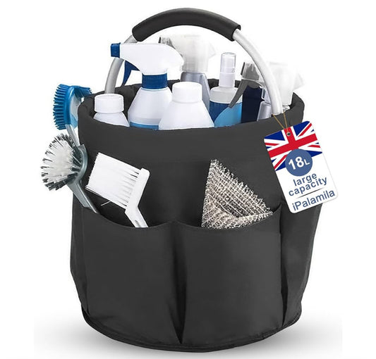 iPalamila Foldable Waterproof 18L Cleaning Caddy with Handle - Multi-Purpose Heavy Duty Organiser Bag for Home, Kitchen, Bathroom, Office & Professional Cleaning Supplies (black)