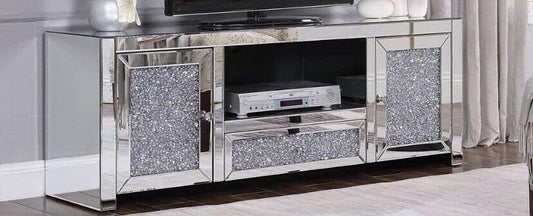 Large CRUSHED DIAMOND TV UNIT WITH CRYSTALS ON DOORS !! ASSEMBLED-140cm