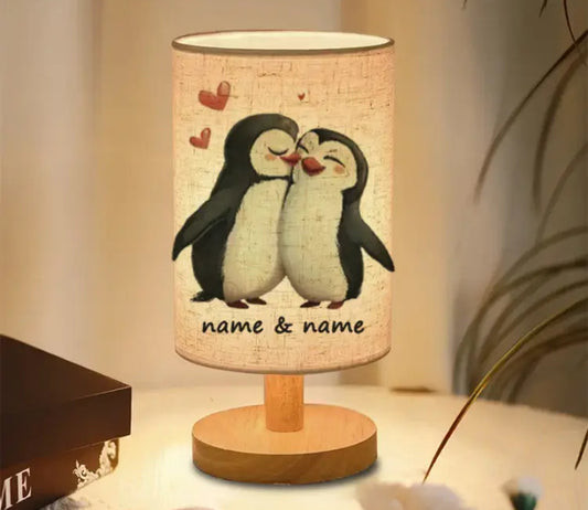 Customizable Name & Text, Three-Color Adjustable, Dimmable, Creative Penguin Kissing Atmosphere Bedside Lamp