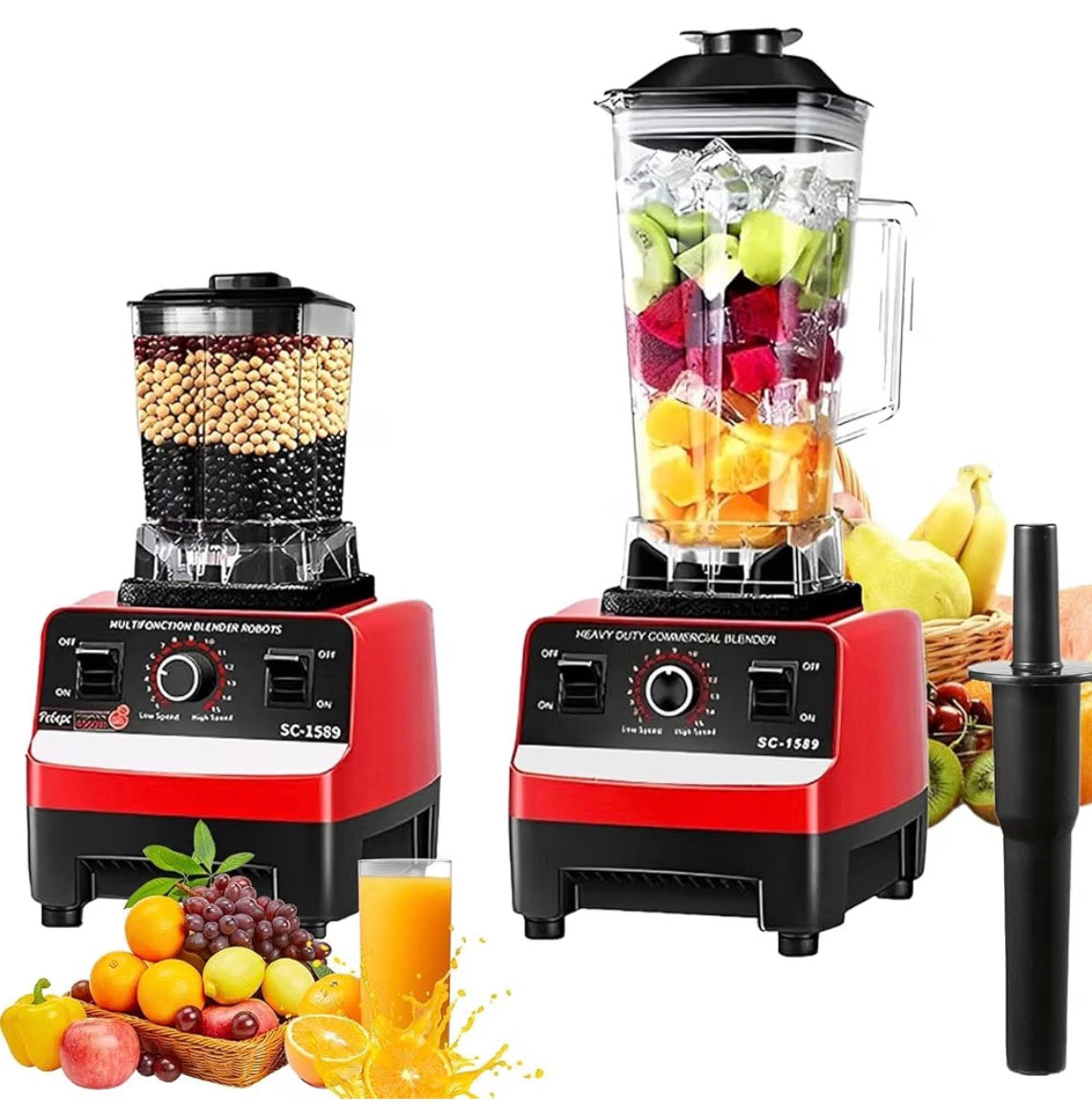 2 in-1 Smoothie Maker, 2000W Food Blender with 15 Speeds Control,1.5L+0.5L BPA Free Container,6-blade Stainless Steel Blade, for Milkshake, Ice Crusher, Smoothies, Fruit Juice, Protein Shake (Red)