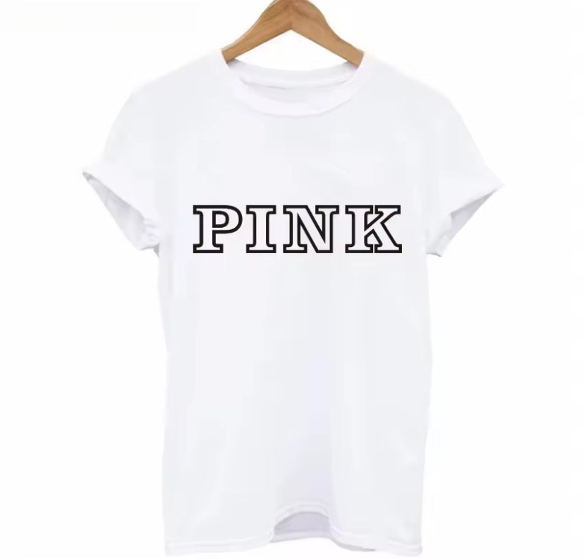 PINK Letter Printed T-Shirts Women Tops