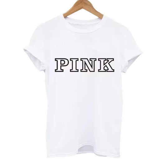 PINK Letter Printed T-Shirts Women Tops