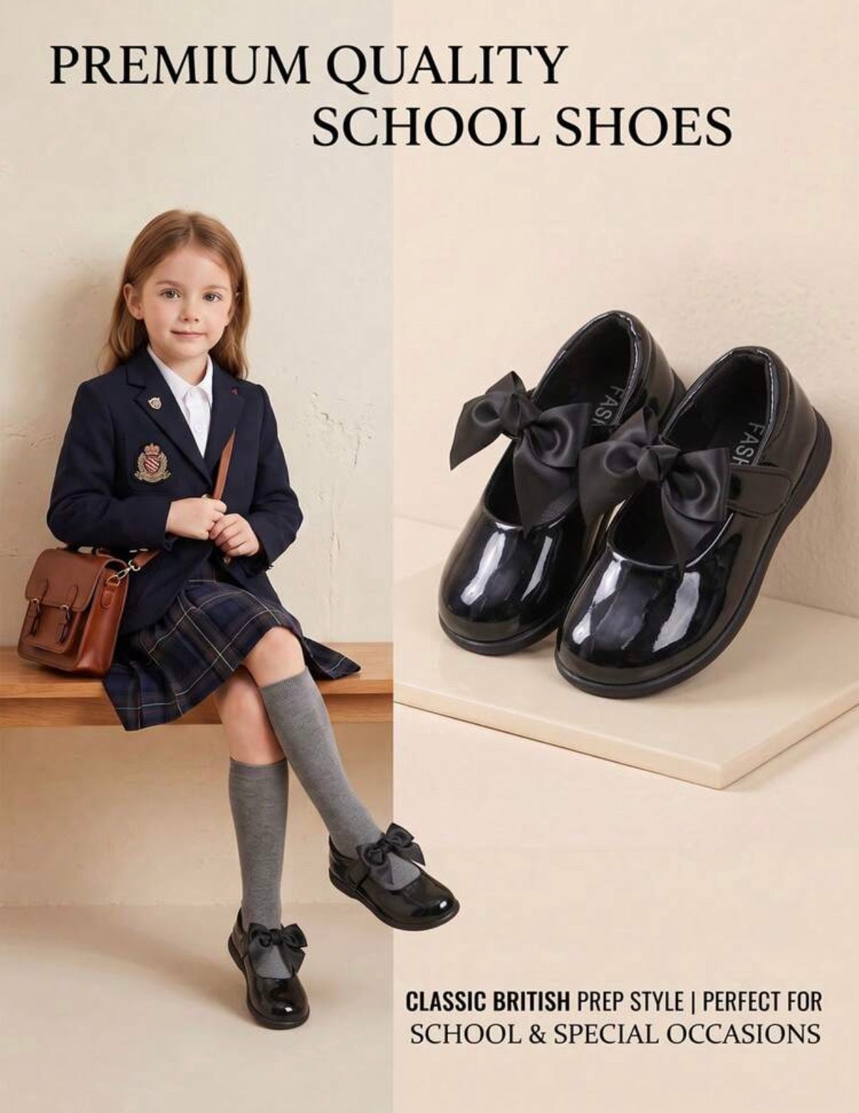 1 Pair Girls' Shiny Bow Mary Jane Shoes