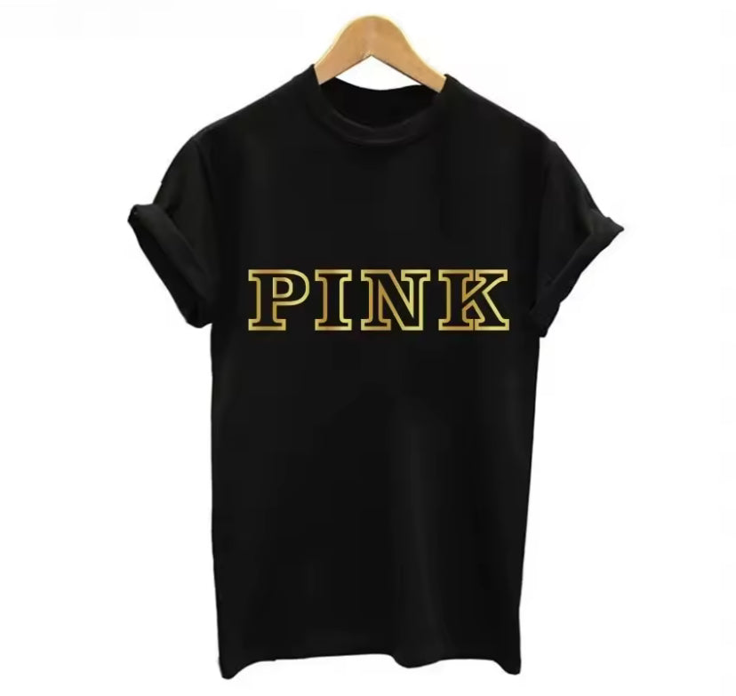 PINK Letter Printed T-Shirts Women Tops