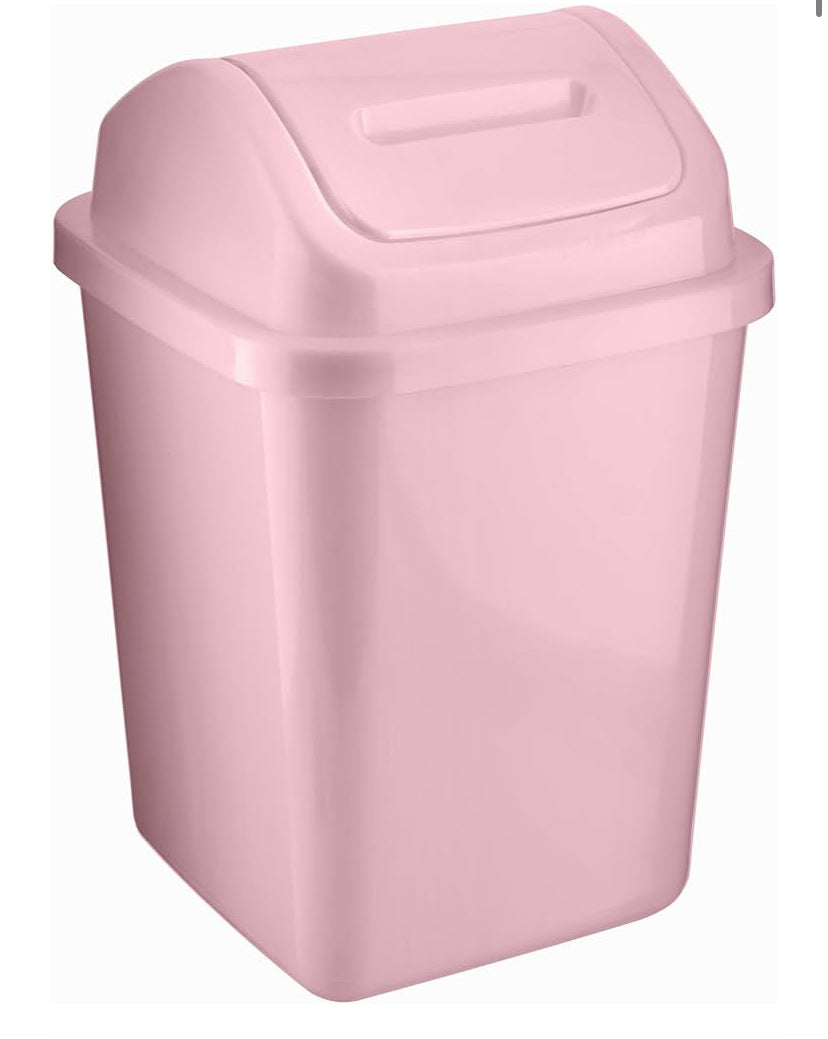 Plastic Swing Top Waste Bin, 5Litre Rubbish Recycling Waste Paper Trash Can, Square Small Flip Top Lid Dustbin, Home Kitchen Household Bathroom Office Garbage Bin (Pink)