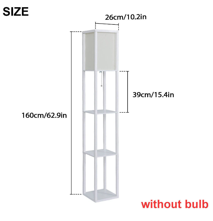 Floor Lamp with Storage Shelf Standing Light Linen Shade Bedroom Livingroom Wood