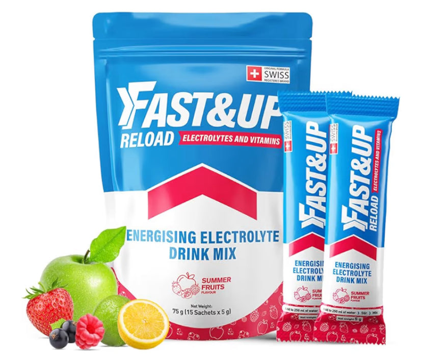 Fast&Up Reload Electrolyte Powder Drink Mix | 15 sachets | 5 Electrolytes & Vitamins for Instant Hydration & Energy |(Summer Fruits)