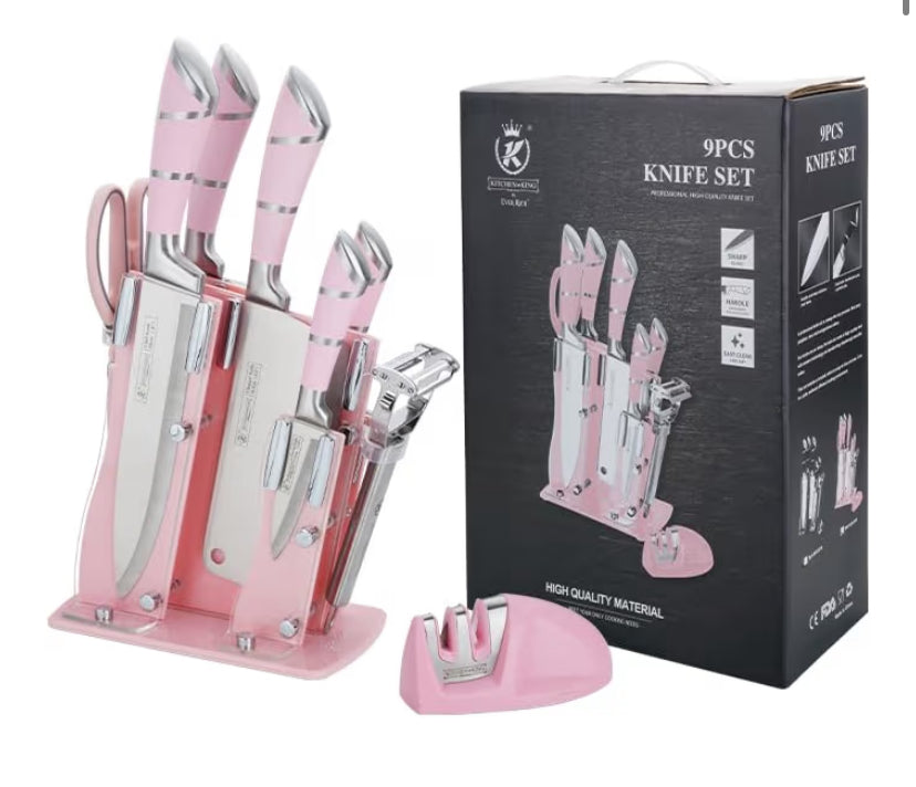 Stainless Steel Kitchen Knife Block Set, Knife Set, Ultra Sharp Knife Set (Pink STYL 13)