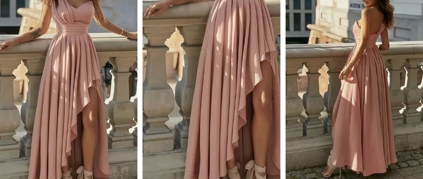 Pure Desire Sexy Asymmetrical Off-Shoulder Dress Women Summer High-End Sense Spicy Waist-Cinching A-Line Pleated Gown