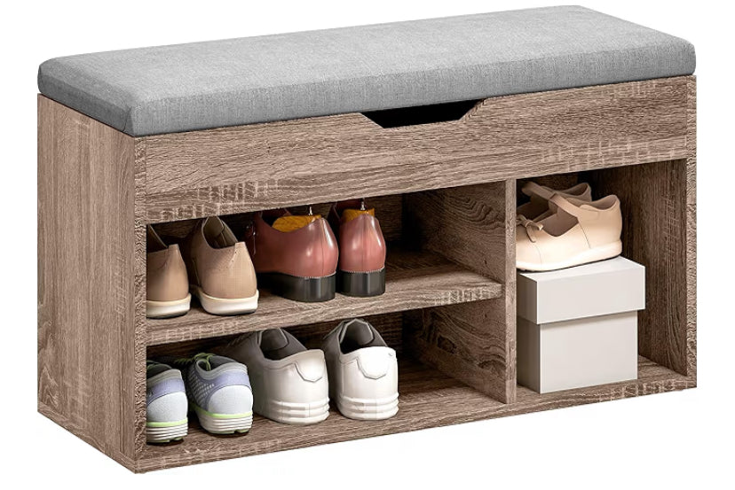 Shoes Cabinet Bench Hidden Storage Padded Seat Organiser Footwear Rack Hallway Grey Wood Grain