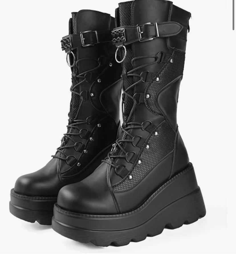 Women Black Platform Goth Boots