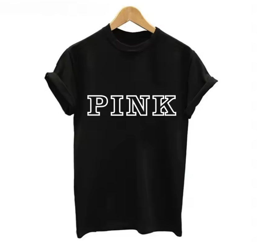 PINK Letter Printed T-Shirts Women Tops