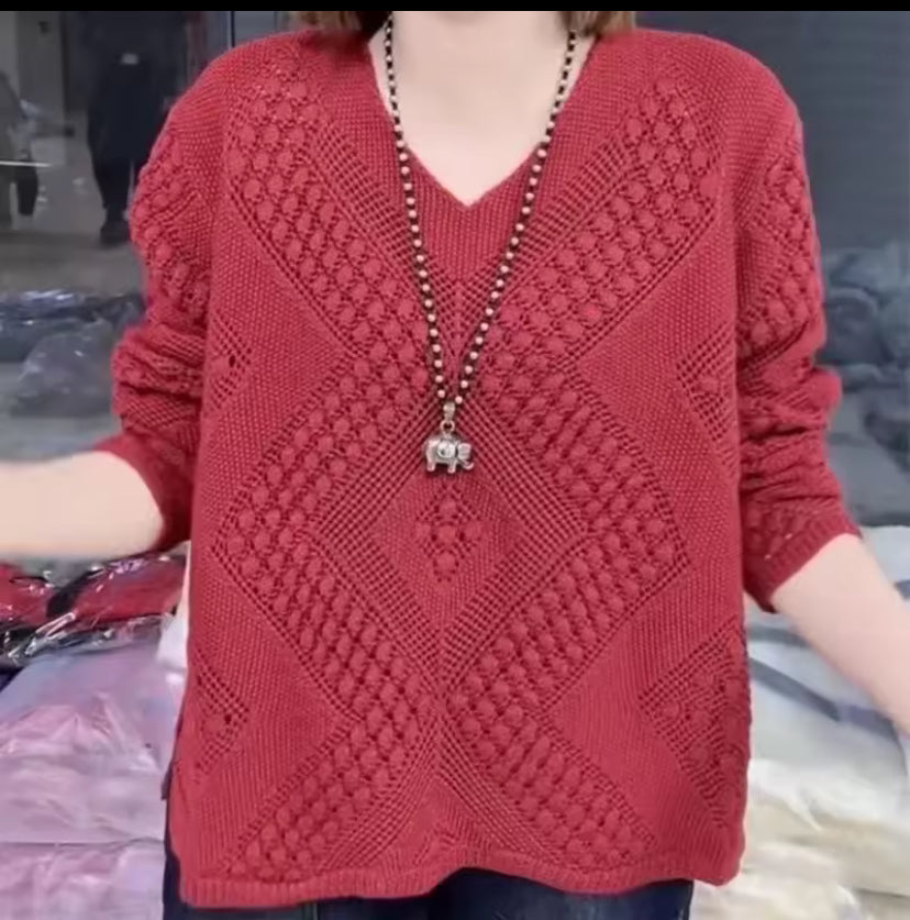 Fashionable Korean Style Loose-Fit Hollow Knitted Top Women's Sweater