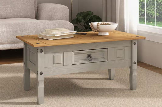 Corona Grey Wax Coffee Table 1 Drawer Solid Mexican Pine