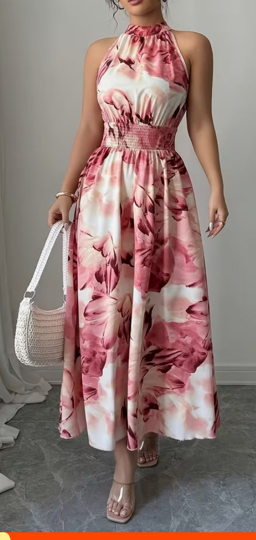 Women's Tie-Dye Print Sleeveless Camisole Waist-Cinching A-Line Skirt