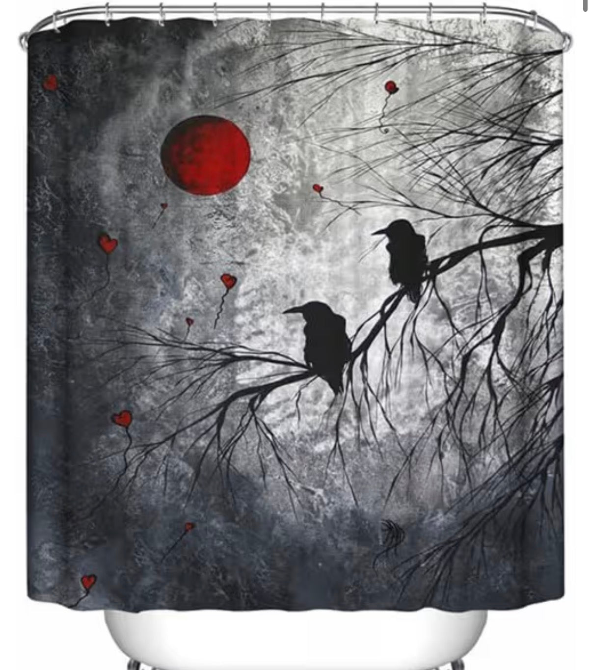 Gothic Skull Red Rose Shower Curtain