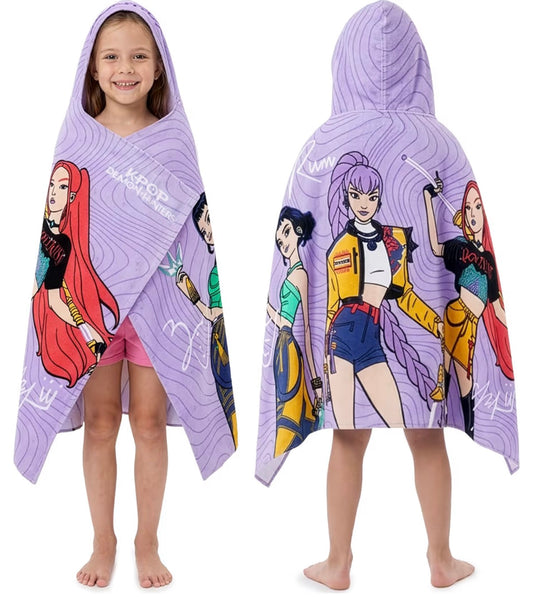 Get Trend KPop Demon Hunters Huntrix Hooded Towels for Girls, Cotton Bath Beach Towel Poncho, Soft & Absorbent Hooded Shower Swimming Wrap & Changing Robe, Pool & Travel Holiday Essentials