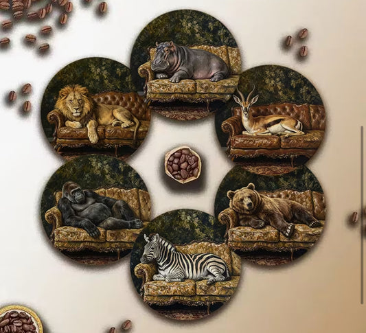 6pcs Set of Charming Wood-Print Pattern Coasters - Stylish Wood-Composite Heat-Resistant Non-Slip Drink Mats, Suitable for Home and Office Decor