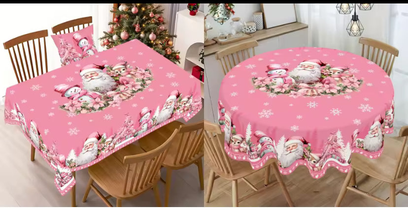 Pink Christmas Tablecloth