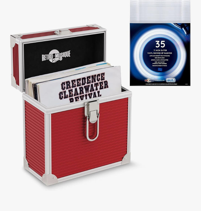 Aluminium 7" Vinyl Record EP Storage Case Holds up to 35 EPs (in PVC Sleeves) Includes 35 Vinyl Record Outer Sleeves