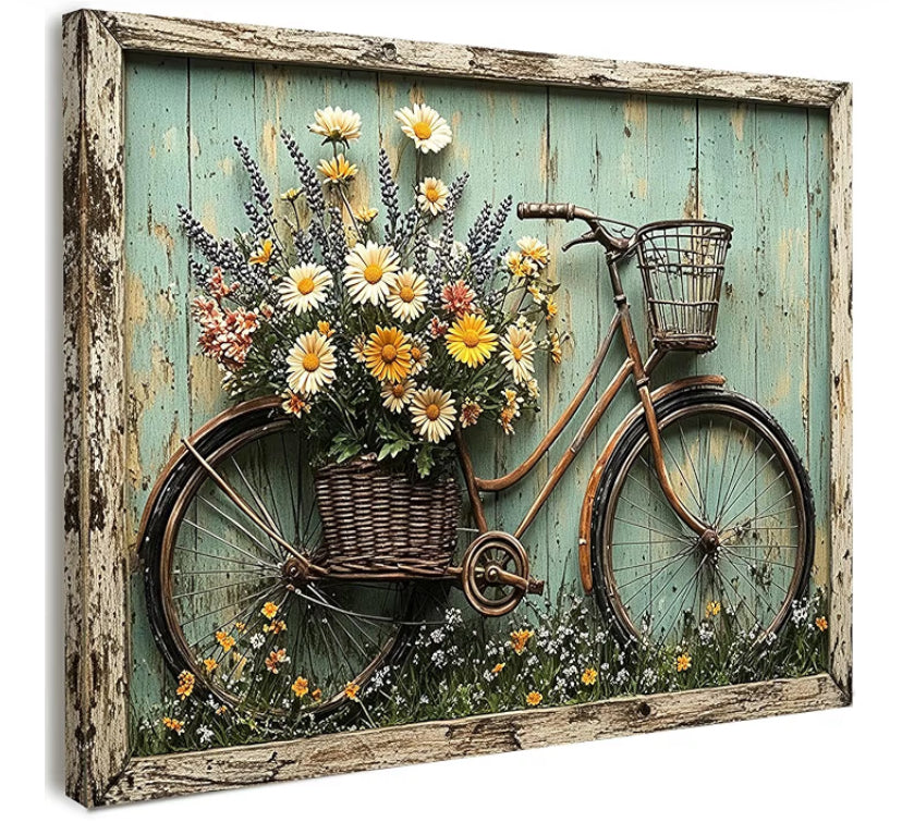 Wall Art Coastal Canvas Wall Print with Pre-Mounted Frame and Hanging Hooks Beach Style Bedroom or Living Room Decor Framed Picture with Seashells and Flowers for Hallway or Staircase 12×16 in