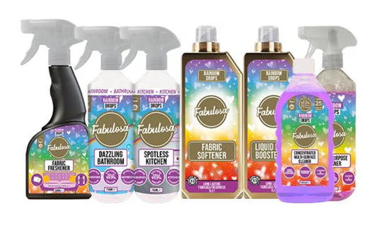 Fabulosa All-in-One General Household Cleaning Bundle, Oud Cleaners and Fresheners, Antibacterial Sprays and Disinfectants Long Lasting Fabric Softener and Liquid Scent Booster Gel, 7 Pack, Black Rose
