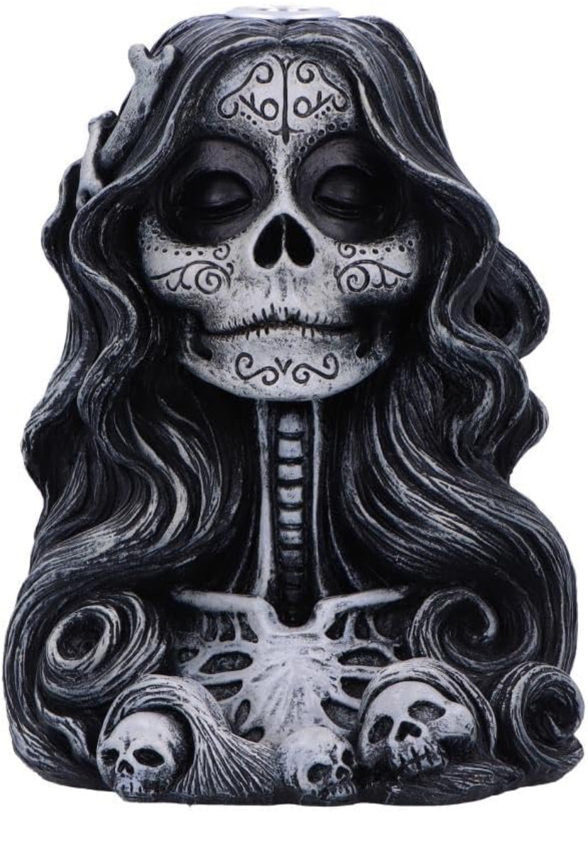 Nemesis Now Calavera's Offering Backflow Incense Burner, Gothic Skull Smoke Fountain, Hand-Painted Mexican Skeleton Decor