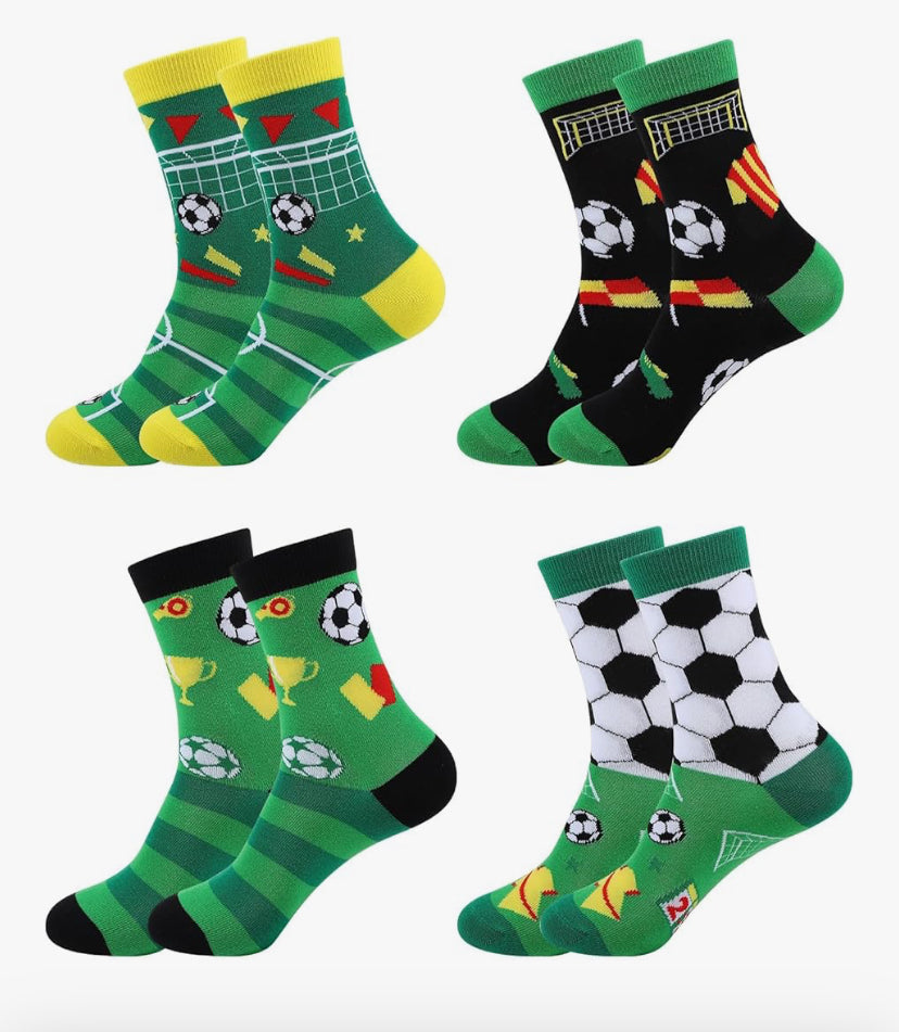 4 Pairs Football Socks Kids Boys Funny Cotton Durable Comfortable Socks for Children