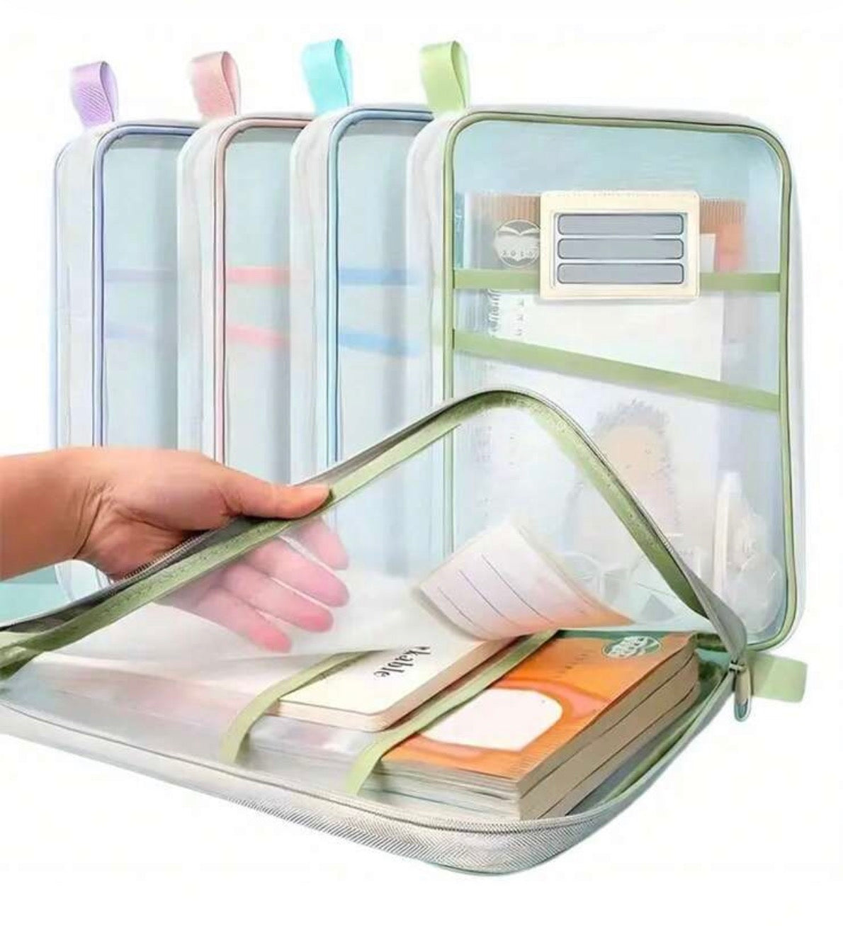 4pcs L-Shaped Subject Bags, Transparent Mesh File Bags With Zipper