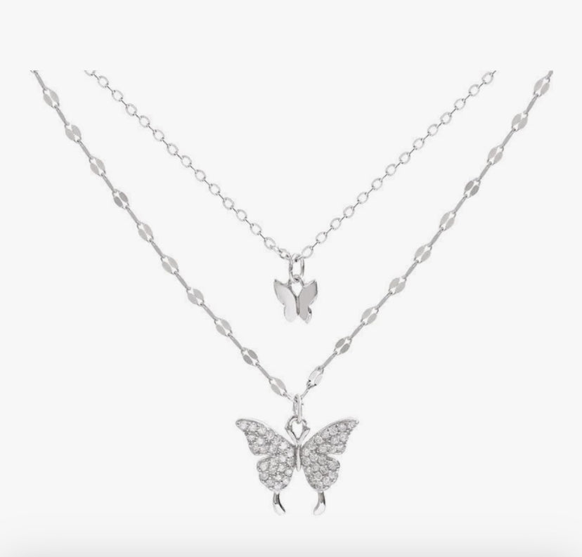 925 Sterling Silver Butterfly Necklace for Women Double Layer Clavicle Chain Shiny CZ Necklace Dainty Gifts Party Jewelry Gift