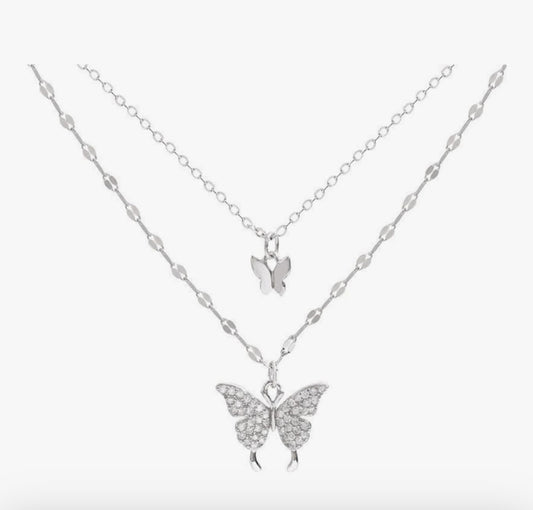 925 Sterling Silver Butterfly Necklace for Women Double Layer Clavicle Chain Shiny CZ Necklace Dainty Gifts Party Jewelry Gift