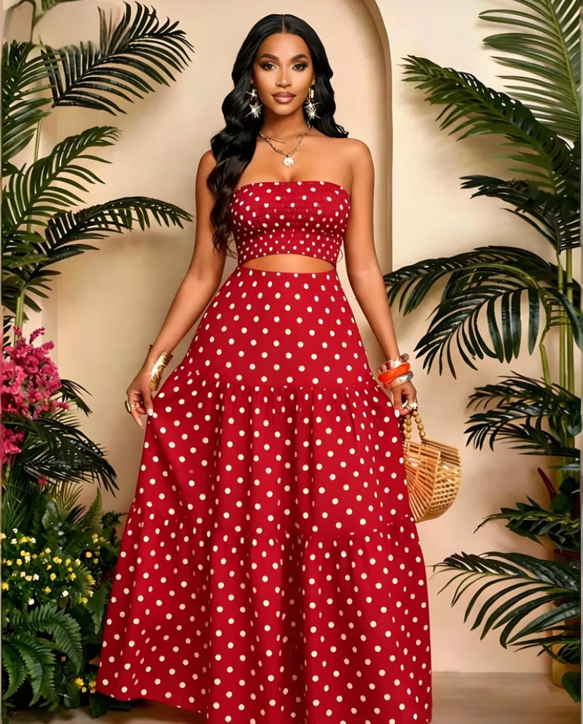 Clothing - Polka Dot Print - Elegant Ladies' Dress