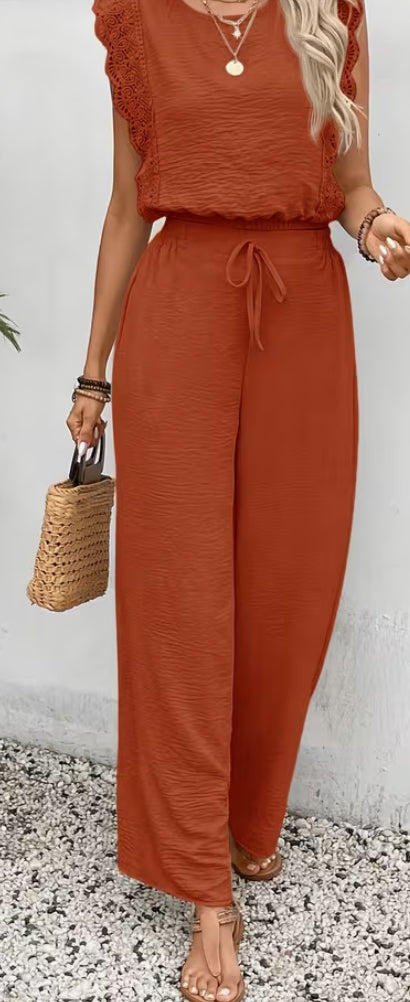 Women'S New Spring And Summer Vacation Casual Sleeveless Lace Short Top with Striped Texture, Paired with Loose-Fitting