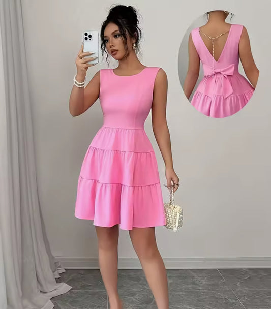 Elegant Women's Midi Dress Pure Color Waist-Cinching
