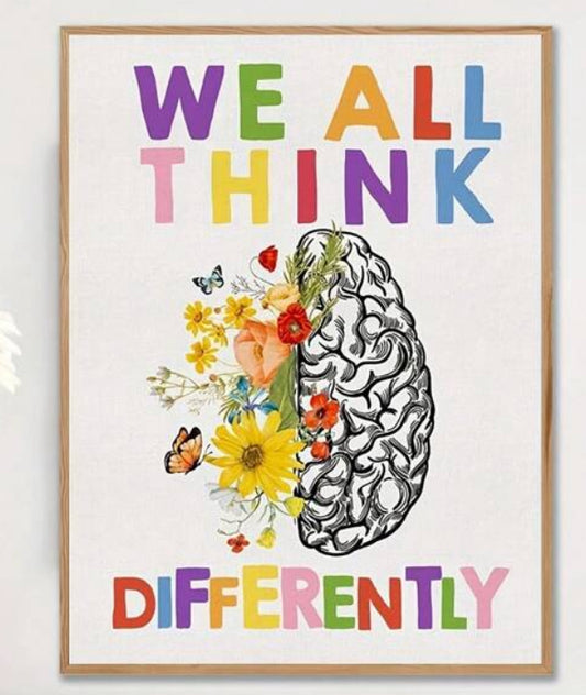 1pc Framed Canvas Wall Art, Vibrant Floral Brain Canvas Art - Celebrate Neurodiversity Wall Decor